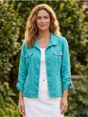 CHICO’S Button Up Jacket, Women’s Chicos 3, Teal